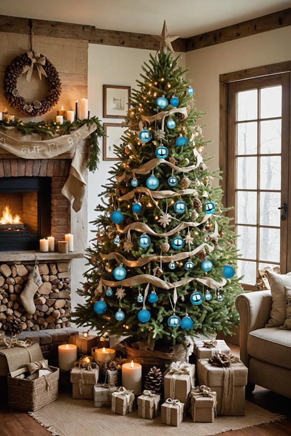 50pcs Christmas Ball Ornaments Lake Blue Large Shatterproof Christmas Tree Balls Decorations Xmas Tree Christmas Ornaments Balls with Hanging Loop for Christmas Wedding Holiday Party Wreath Home Decor