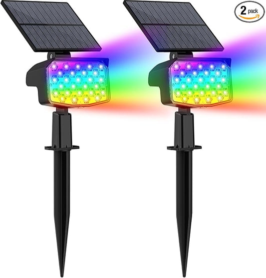 WELALO Solar Color Changing Spot Lights Outdoor, Waterproof Solar Christmas Lights with 9 Modes, Multicolor RGB Landscape Spotlights for Garden Yard Driveway Lawn Patio Pathway Decorations, 2 Pack