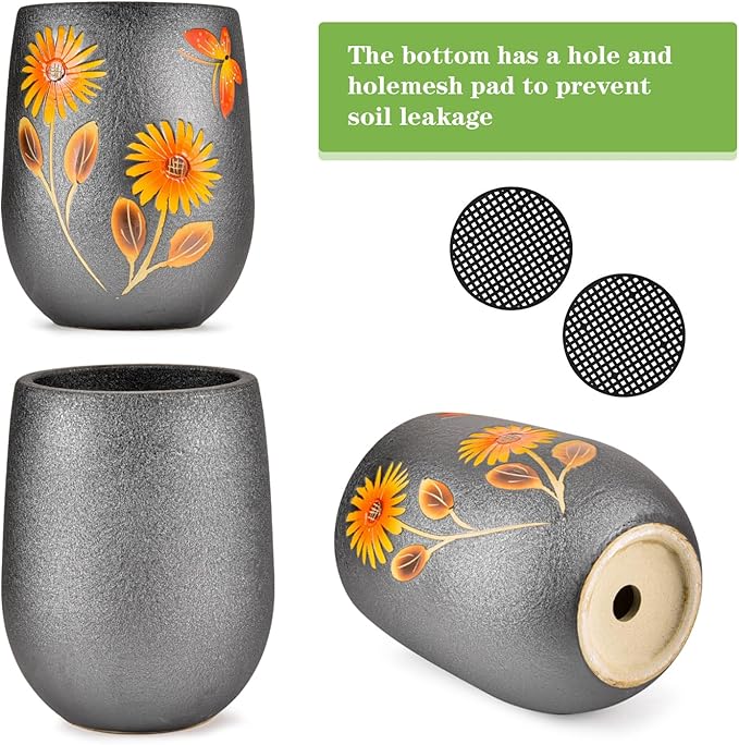 Sungmor 10.6 Inch Ceramic Succulent Plant Pot with Drainage Hole, Hand Painted Flower Pots for Plants, Unique Texture Decorative Planter for Indoor and Outdoor, Pottery Vase for Home Office Decor