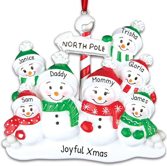 3D Frosty Snowman Family of 7 Christmas Ornament 2025 Personalized Family Christmas Ornaments 2025 | Winter Holiday Snowmen Personalized Tree Ornaments Customizable Gifts Snow People of Seven Ornament