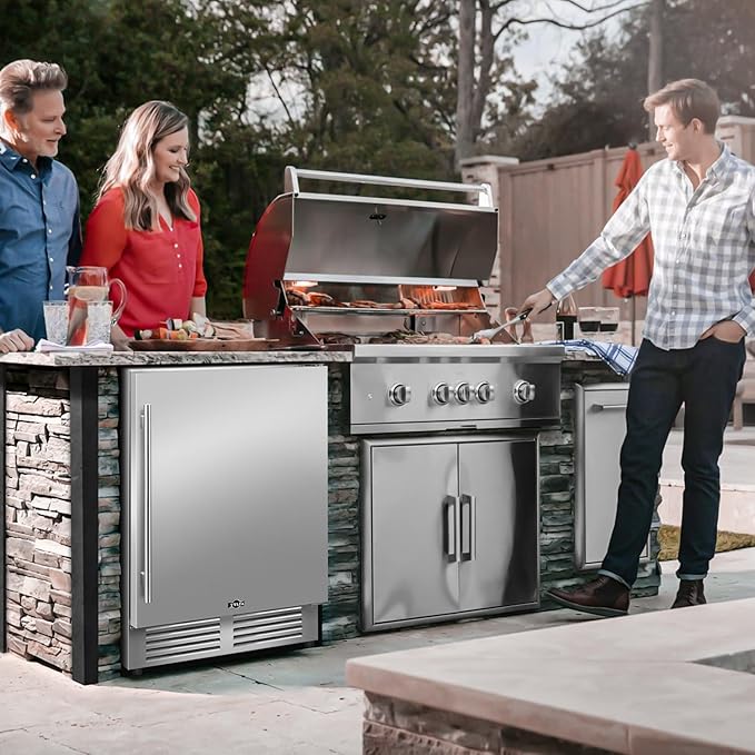 Tylza Outdoor Refrigerator 24 Inch Wide, Stainless Steel Beverage Refrigerator 176 Can for Undercounter Built-in or Freestanding, for Home and Patio, Water Proof, Fast Cooling, Low Noise, 37-65 °F