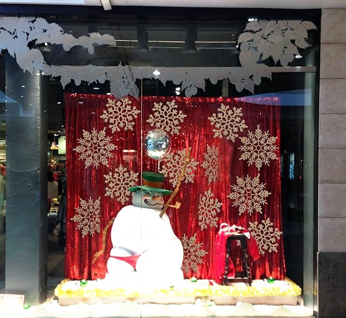 6pcs Large Champagne Gold Snowflakes Ornaments 12” Big Plastic Glitter Snowflake for Winter Indoor Outdoor Christmas Tree Window Room Decorations Giant Craft Snowflakes