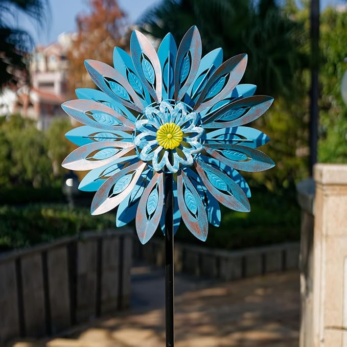 Viveta Wind Spinners,18 * 81" Large Outdoor Wind Spinner,Double-Side Wind Sculpture with 4 Sturdy Stake,Metal Windmill for Yard and Garden
