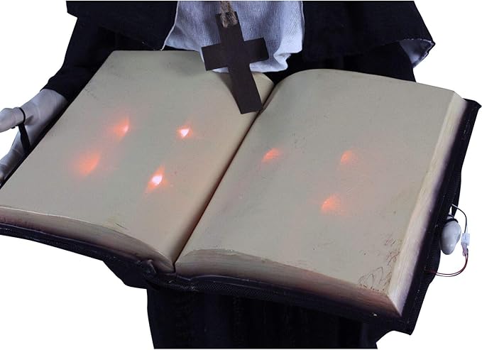 Haunted Hill Farm Life-Size Scary Talking Witch Nun Halloween Animatronic with Touch Activated Lights and Sound, Poseable, Battery Operated Indoor or Covered Outdoor Creepy Halloween Decorations