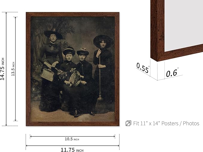 Poster Master Vintage Photograph Poster - Retro Halloween Print - Gift for Artist, Friend - Four Witches Wearing Robes, Sabbath, Coven, Sorcery - Wall Decor for Home, Office, 11x14 Brown Framed