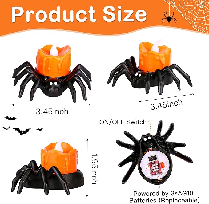 6 Pack Halloween Flameless Candles Battery Operated LED Spider Tealight Candles for Halloween Home Decorations, Light Up Halloween Decorations Indoor for Table Party Office Fireplace Halloween Gifts