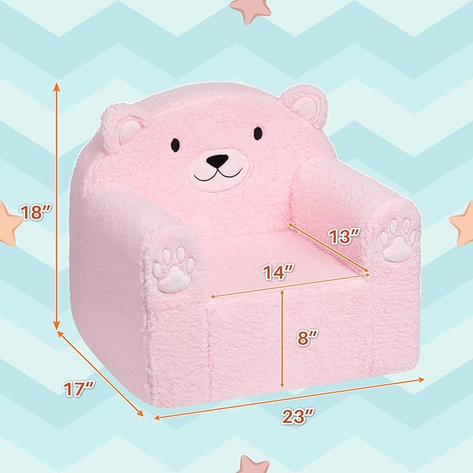 ALIMORDEN Animal Series Kid's Chair, Ultra-Soft Comfy Foam Filled Toddler Sofa Chair, Cute Animal-Shaped Design Toddler Couch, Lightweight Birthday for Baby Boys & Girls (Pink Bear)