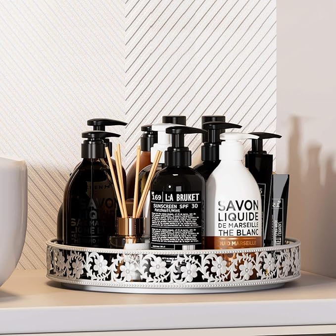 Lazy Susan Organizer Turntable 10", 360 Rotating Spice Rack Lazy Susan for Cabinet Dining Table Top Countertop Pantry Kitchen Cupboard Vanity Bathroom Refrigerator White