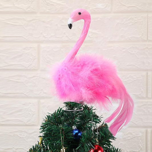 Retisee Flamingo Christmas Tree Topper Artificial Feather Flamingo Christmas Flamingo Tree Topper Decoration Pink Flamingo Decoration for Christmas Garden Indoor Outdoor Holiday Ornament Party