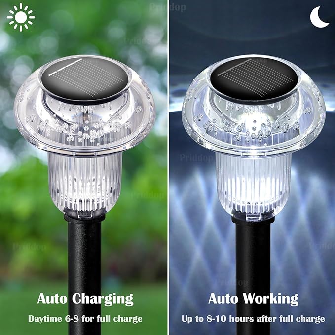 Solar Lights Outdoor Pathway Waterproof 8 Pack Cold White LED Acrylic Mushroom Decorative Garden Lights for Yard Landscape Patio Outside Decor