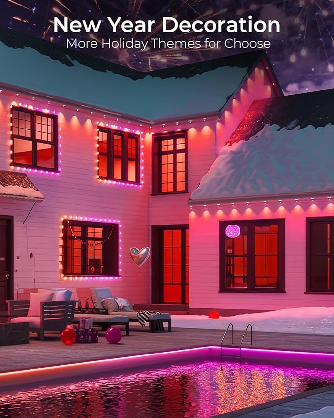 CINOTON Permanent Outdoor Lights 100ft, Smart RGBW Eaves Lights with 72 LEDs, IP67 Waterproof, 111 Scene Modes for Daily and Festival, Halloween Christmas Party Holiday Decor, APP/Voice/Remote Control