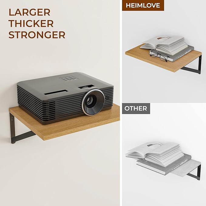 Heimlove 24" W x 12" D Wall Shelves for Books, 12 Inch Deep Floating Shelves Set of 3, Wide Floating Bookshelf with Metal Bracket for Living Room, Kitchen, Office, Bedroom and Decor Storage - Oak