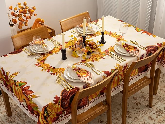 YiHomer Fall Thanksgiving Tabletop Collection for Kitchen Dining Decoration Parties Harvest, Harvest Party, Tablecloth, 52 x 70 Rectangle
