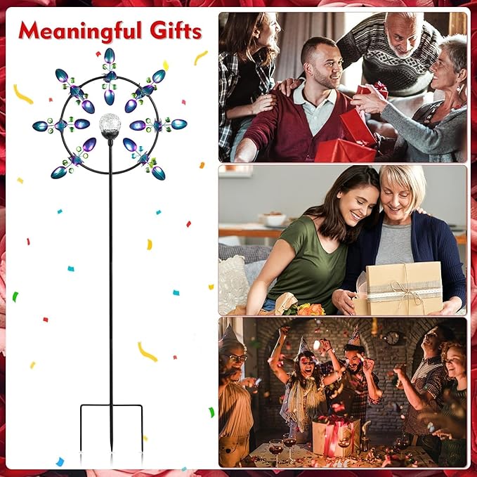 Large Solar Wind Spinners for Yard Art Garden-67 Inch 360° Metal Wind Sculptures Outdoor Clearance Kinetic Windmills with Multi Color Led Glass Ball