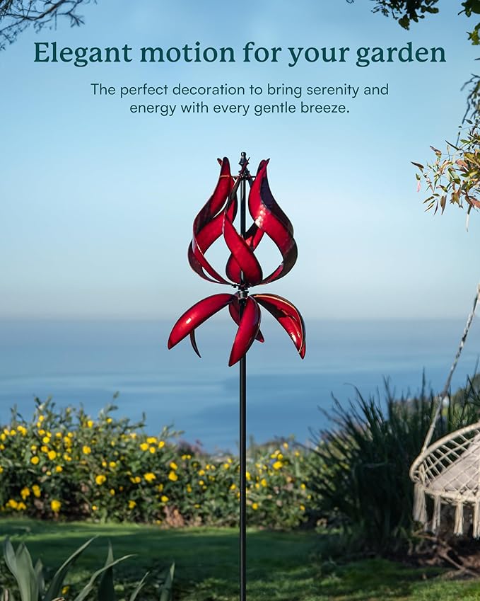 Yard Garden Wind Spinners - Large Outdoor Metal Wind Spinners with Stake, Yard Art Lawn Garden Decor (19" W x 87" H)
