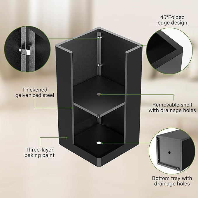 Tall Planters 26 Inch Square Metal Plant Pot with Removable Insert Shelf and Drainage-Modern Tall Black Planters for Indoor & Outdoor-Front Porch,Patio,Garden (14" L X 26" H)