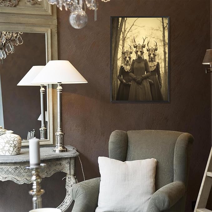 Vintage Horror Skeleton Spooky Three Skull In Occult Forest Posters Canvas Wall Art Poster Gothic Dark Academia Decor Creepy Print Retro Halloween Wall Decor 24X36inch Aluminum Framed