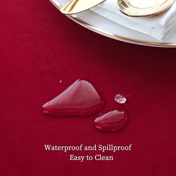 Christmas Red Velvet Tablecloth 84 x 60 Inch, Waterproof & Stain Resistant Washable Rectangle Table Cloth, Themed Party Table Cover for Kitchen, Birthday, Dining Christmas Decor