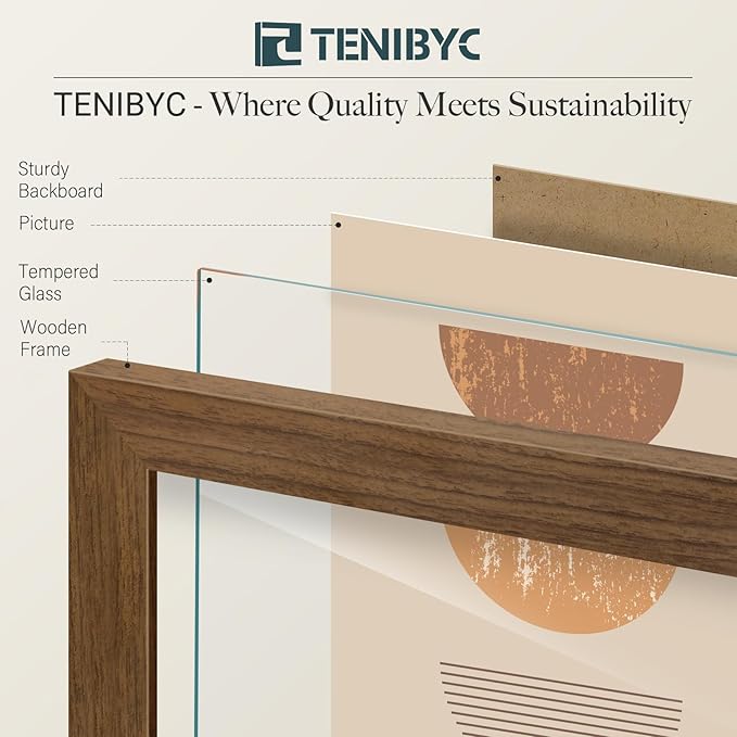 11x17 Picture Frame 3 Pack - Brown Woodgrain, Wood Photo Frame, HD Tempered Glass, Wall Gallery Poster Frame