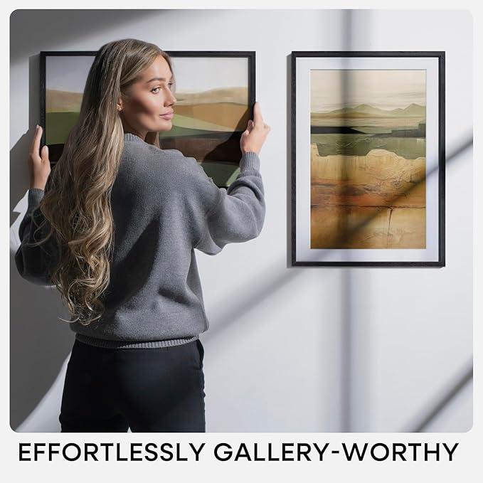 Homeforia 12x17 Picture Frame Black Wood, High End Oak 12x17 Poster Frames with Mat 10x15 Photo, 12 x 17 Wooden Frame Matted to 10 by 15 Print, 17x12 Hanging Frames, Tempered Glass, Wall Kit, Set of 1