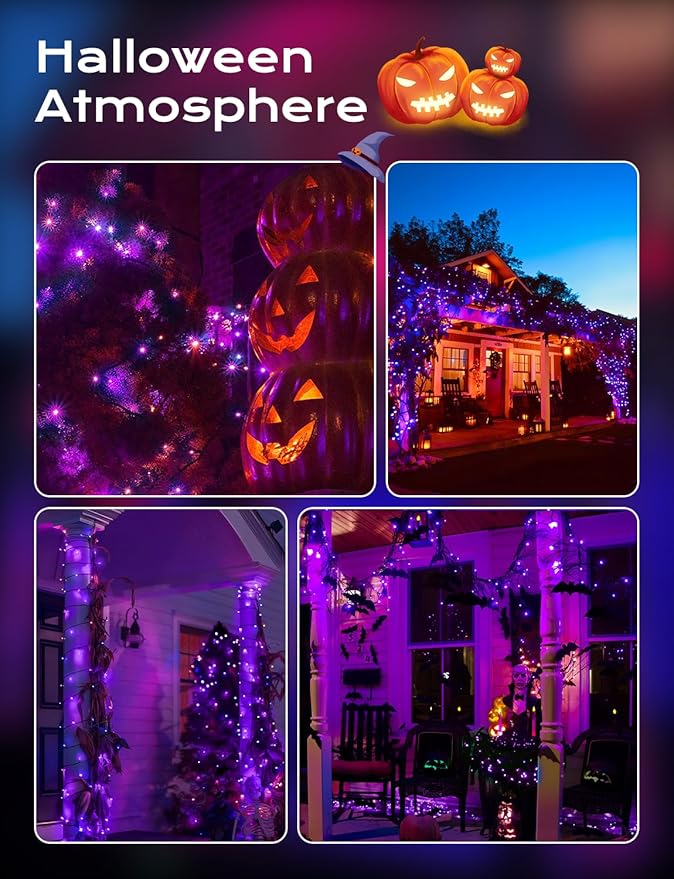 Brightown Solar Operated C6 Halloween Outdoor Lights, 22.64ft 50 LEDs Purple Halloween Lights, Strawberry LED Fairy Lights, Solar Waterproof String Light for Tree, Garden Decor Outdoor Decorations