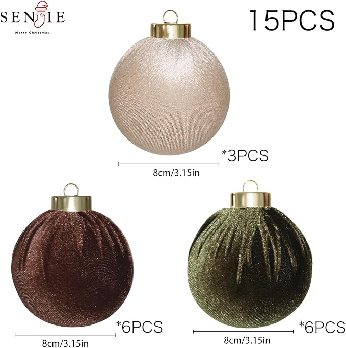 3.15inch Velvet Ornaments for Christmas Tree, 15pcs Multicolor Flocked Christmas Ornaments Decorations Balls Set Decor