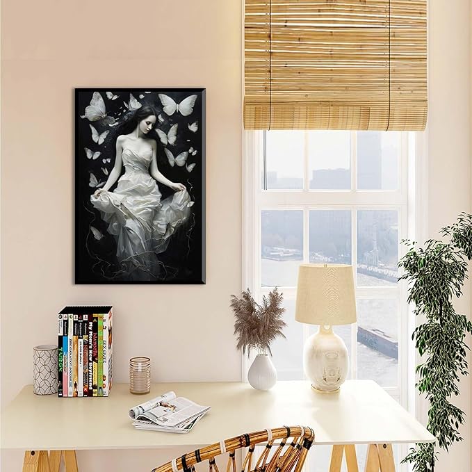 JFHCQJPK Vintage Gothic Feminine Canvas Wall Art Print Butterfly Poster Moody Preppy Wall Art Dark College Decor for Home Bedroom12x16in Metal blackFramed