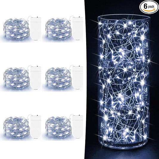 6 Pack Fairy Lights Battery Operated - 7ft 20 LED Twinkle Lights Copper Wire Mini String Lights Firefly Lights for Mason Jars DIY Crafts Christmas Wedding Party Centerpiece Table Decor, Cool White