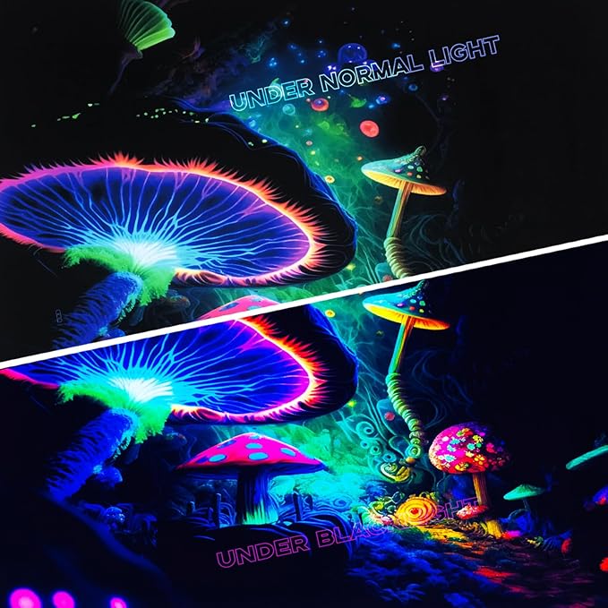 Blacklight Mushroom Tapestry Glow In The Dark Fantasy Forest Tapestry UV Reactive Magic Tapestries Wall Hanging Decor for Bedroom Dorm Living Room (35" x 47")