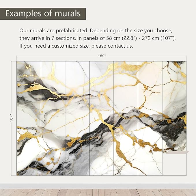 AFZEVEB-Black and Gold Marble Wallpaper Wall murals for Bedroom 159"x107" (Not Peel and Stick)