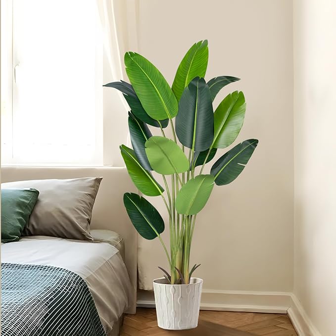 Artificial Bird of Paradise Plant 6Ft Fake Tropical Palm Tree with 13Trunks Faux Banana Leaf Trees in Pot for Home Indoor Outdoor Office Modern Decor Housewarming Gift