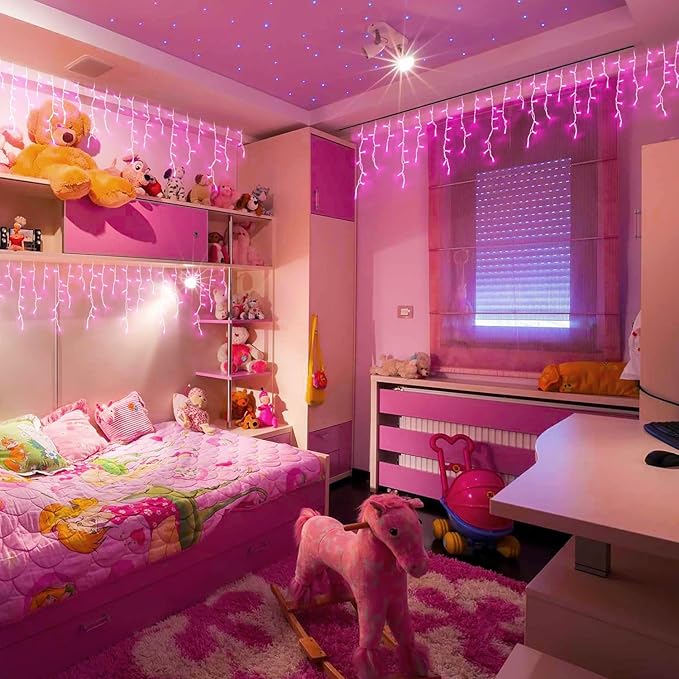 JMEXSUSS 400 LED Pink Christmas Icicle Lights, Connectable Pink Christmas Lights Indoor Outdoor with Remote, Icicle String Light for Room Fireplace Garden Eave Decorations