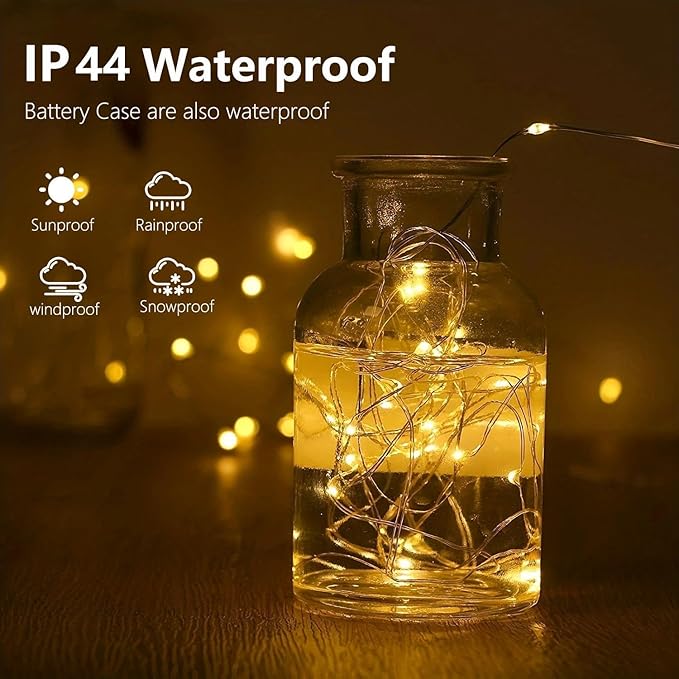 4-Pack Fairy Lights Battery Operated with Remote, Waterproof 33FT 100 LED Battery String Lights Outdoor Indoor, 8 Modes Twinkle Lights with Timer for Bedroom Classroom DIY Christmas Decor (Warm White)