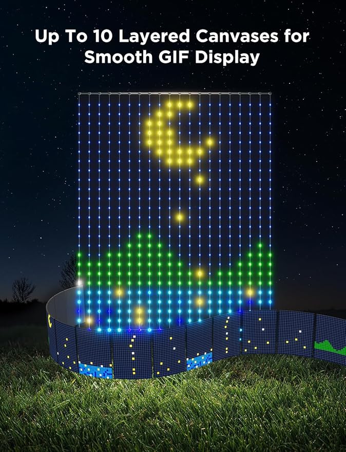 Govee Curtain Lights 2, Smart LED Curtain Light with DIY GIF AIGC, 1560 LEDs, RGBIC Color Changing Holiday Lights for Bedroom Window New Year Dynamic Decor, Outdoor IP65 Waterproof, 14.8×6.6ft