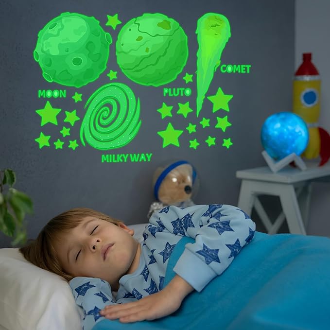 Glow in The Dark Stickers, 103 PCS Solar System Glow Stars Ceiling Stickers Galaxy Space Planets Wall Decals for Kids Boys Girls Bedroom Nursery Playroom Party Room Decor