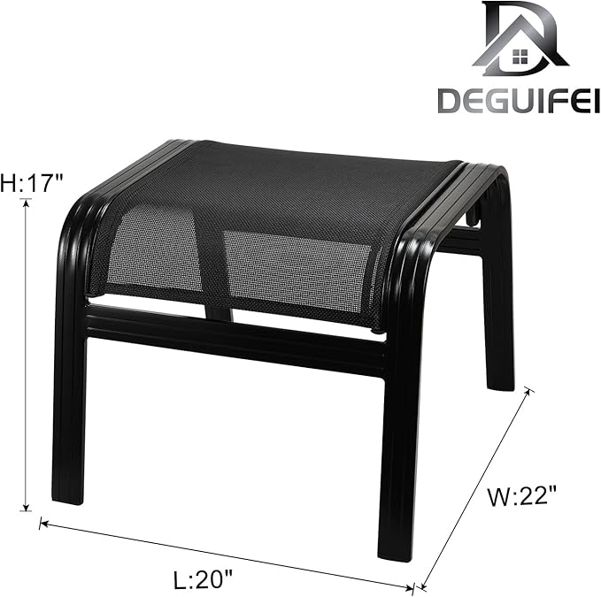 Patio Footstools Outdoor Foot Rest Aluminum Patio Ottomans Portable Seat Wicker Furniture Stackable Ottoman 2 Pieces Black