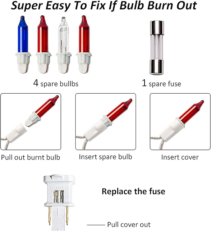 Dazzle Bright 4th of July Lights, 20FT 100 Count Independence Day Mini String Lights Plug in Waterproof Christmas for Outdoor Indoor Home Party Decorations, Red Blue and White