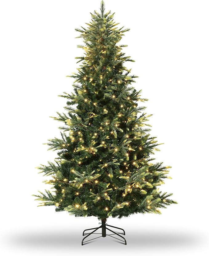 4.5ft Pre-lit Artificial Christmas Tree,Spruce Prelit Christmas Trees for Home,Office,Party Thickened PE&PVC Branch Tips & UL Listed Lights Incandescent Warm White,Fire-Resistant Automatic Branches
