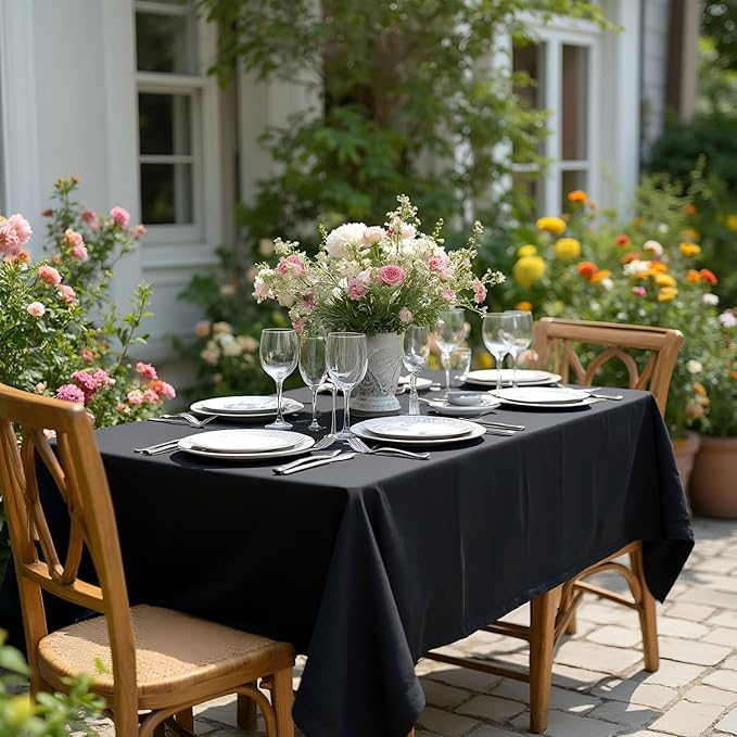 sancua Rectangle Tablecloth - 60 x 84 Inch - Stain and Wrinkle Resistant Washable Polyester Table Cloth, Decorative Fabric Table Cover for Dining Tables, Buffet Parties and Camping, Black