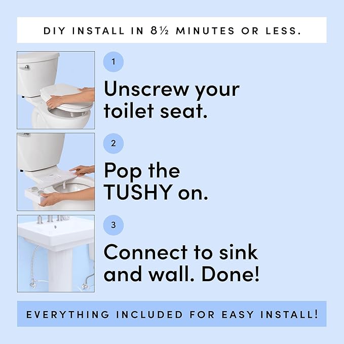 TUSHY 3.0 Spa Bidet Attachment. Cool to Warm Water. It's Time to Replace Toilet Paper, Fresh Water Spray (Requires Sink Access for Optional Temperature Control), Bamboo