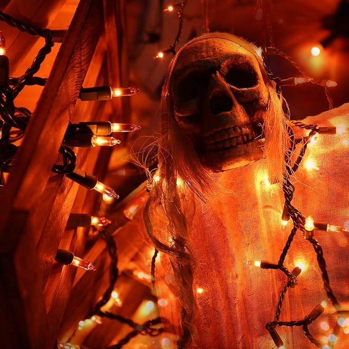 BrizLabs Orange Lights, 150 Counts 34.8ft Incandescent Halloween Lights Connectable, UL Certified Orange String Light, Mini Light Set for Indoor Outdoor Halloween Christmas Tree Party Decor