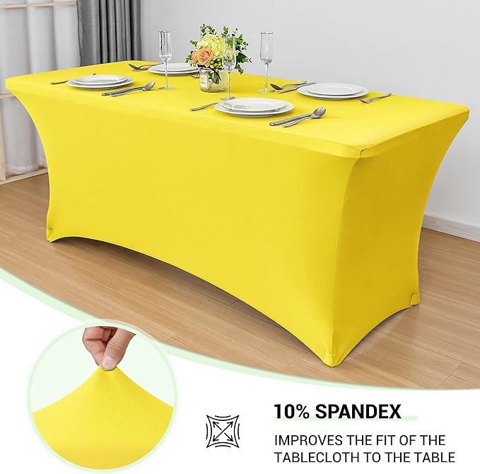 Obstal Spandex Table Cover 6ft Fitted Tablecloth Rectangular - Stretch Rectangle Folding Table Cloth for Birthday Party Wedding Banquet, Yellow, 72L x 30W Inch