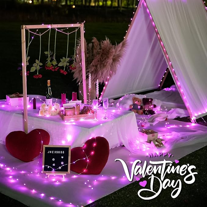 JMEXSUSS 4 Pack Pink Solar Lights, Each 33ft 100 LED Solar String Lights Outdoor Waterproof, 8 Modes Copper Wire Pink Fairy Light for Yard Patio Garden Party Wedding Decorations