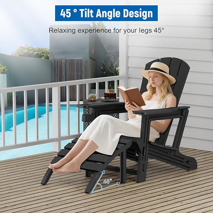 Adirondack Ottoman, HDPE Plastic Adirondack Footstool, All Weather Foot Rest for Adirondack Chair, Outdoor Footrest for Patio,Backyard, Lawn, Fire Pits, Black