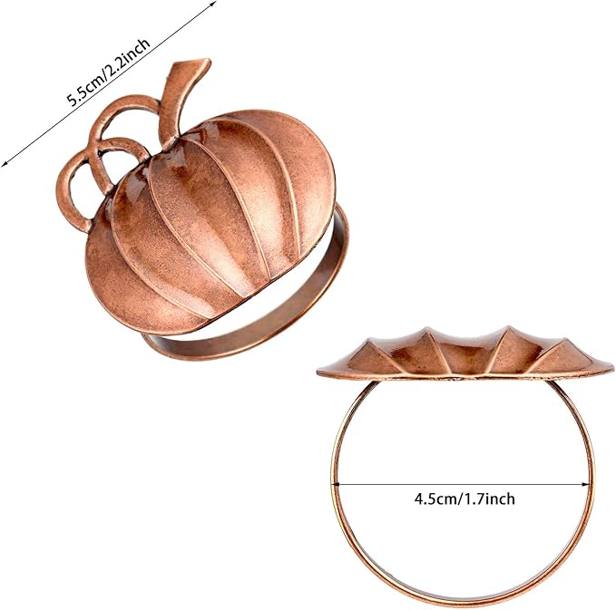 Patelai 6 Pieces Pumpkin Napkin Rings Fall Napkin Holders Thanksgiving Halloween Dinner Tables Rings for Thanksgiving Dinner Party Weddings Family Gatherings (Bronze)
