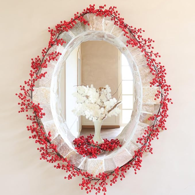 Joyhalo Red Berry Garland - 8.9 FT Christmas Holly Berry Vine for Christmas Tree, Winter Berry Garland for Mantle Xmas Tree Window Door Hanging Indoor Outdoor Holiday Decoration