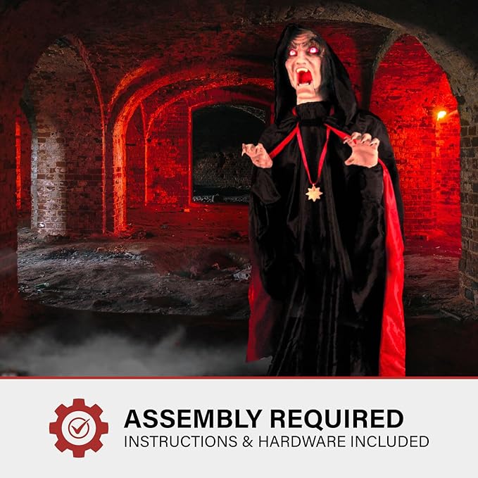 Haunted Hill Farm Motion-Activated Lurching Vampire by Tekky, Lunging Halloween Animatronic for Indoor or Covered Outdoor Creepy Halloween Decorations, Plug-in or Battery Operated Halloween Prop