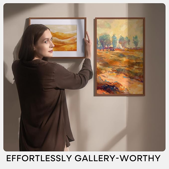 Homeforia 16x20 Picture Walnut Frame, High End Dark Oak 16x20 Wooden Brown Frames with Mat 11x14, 16 x 20 Wood Poster Frame Matted to 11 by 14, 20x16 Hanging Frames, Tempered Glass, Wall Kit, Set of 1