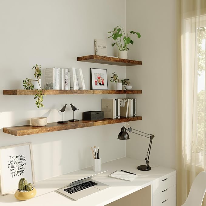 Large Floating Shelves for Wall Set of 2 Wooden Wall Shelves 30 in x 12.75 in x 2 in Room Decor Long Shelf with Invisible Wall Mount Bracket for Bedroom Kitchen Living Room Rustic Brown