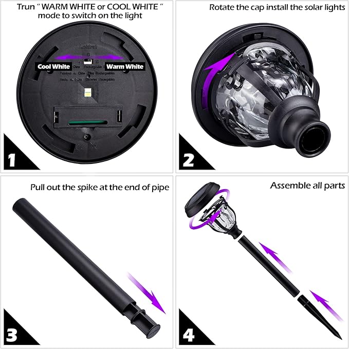 LeiDrail Solar Lights Outdoor Pathway, 6 Pack LED Glass Metal Solar Garden Lights with 2 Modes, Garden Decor for Yard Patio Landscape Walkway